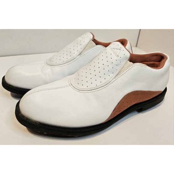 Women's Adidas Golf Shoes Size 10 Slip On White & Brown - Picture 1 of 13